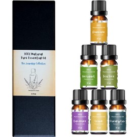 Essential Oil Set Laundry Collection | 100% Pure Therapeutic Grade Aromatherapy Oil | Use with Dryer Balls, Oil Diffuser | Gift Set Includes Lavender, Tea Tree, Eucalyptus, Bergamot, Lemon, Chamomile