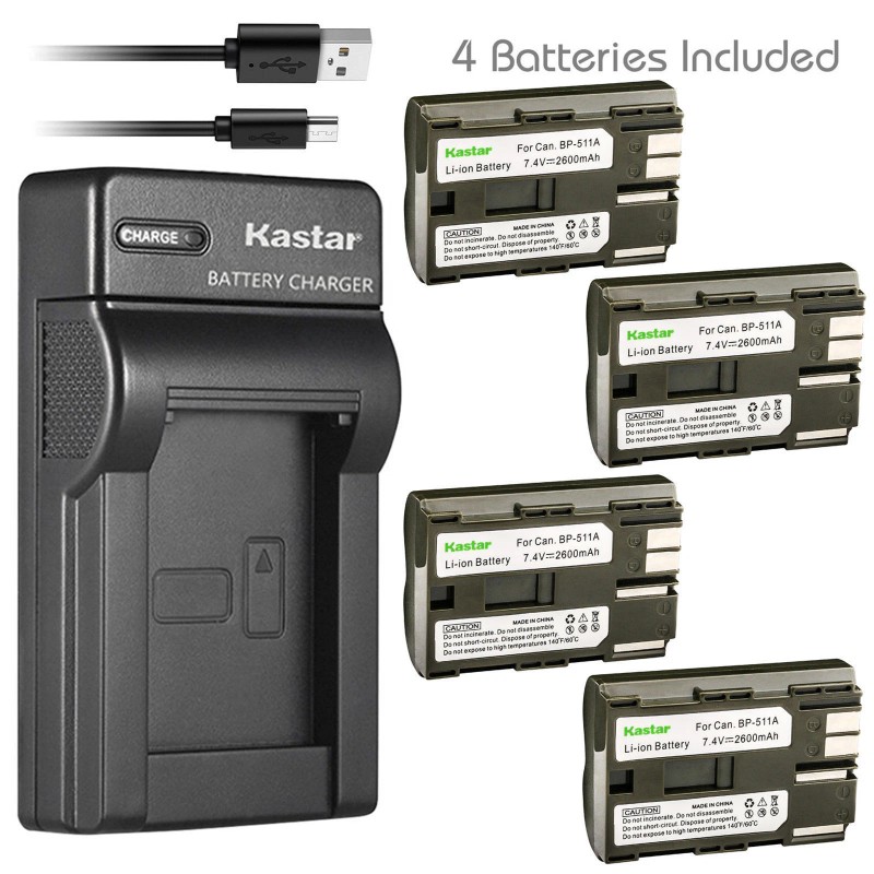 Kastar BP-511 Battery or Slim USB Charger for Canon Optura