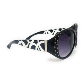 HW Infinity Circle Rhinestone Womens Fashion Ladies Sunglasses (Black)