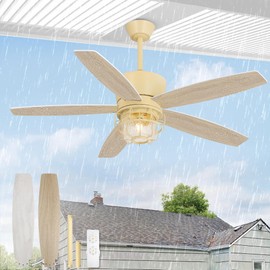 52" Outdoor Ceiling Fans with Lights and Remote Control,IP65 Wet Rated Waterproof Ceiling Fan with 6-Speed DC Motor, Farmhouse Gazebo Fan for Porch Patios Pavilion（White）