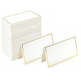 YANGWEN Premium Place Cards, Pack of 50 Place Cards Blank Table Place Cards White Wedding Name Cards Place Cards with Double Gold Edge for Reserve Seats, Wedding, Party