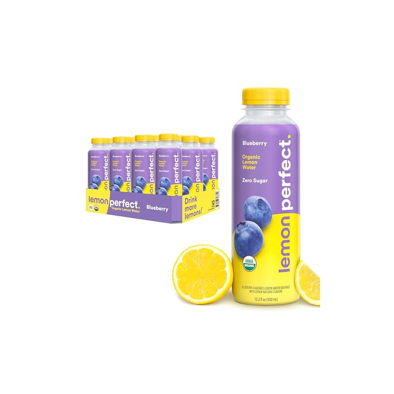 Lemon Perfect Blueberry, Flavored Lemon Water, Organic, Zero Sugar, Healthy