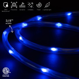 WYZworks 25ft Blue LED Outside Rope Light - 8 Modes, Waterproof Permanent Outdoor Accent Lighting w/Remote, Flexible Clear Tube, ETL Certified, Exterior Christmas Patio Palm Tree Yard Ambient