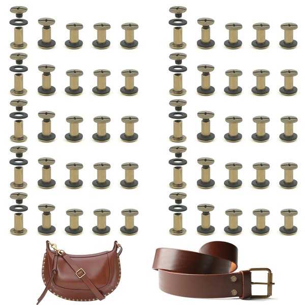 MABAHON 50 Set Leather Rivets Chicago Button Binding Screws Metal