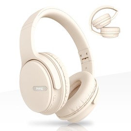 HTC HP02 Audífonos Inalámbricos Diadema con Cancelación Activa de Ruido, 60 Horas de Reproducción, 40mm Drivers Dinámicos, Conexión 3.5 mm, Audífonos Over-Ear Plegables para Juego, Llamadas -Blanco