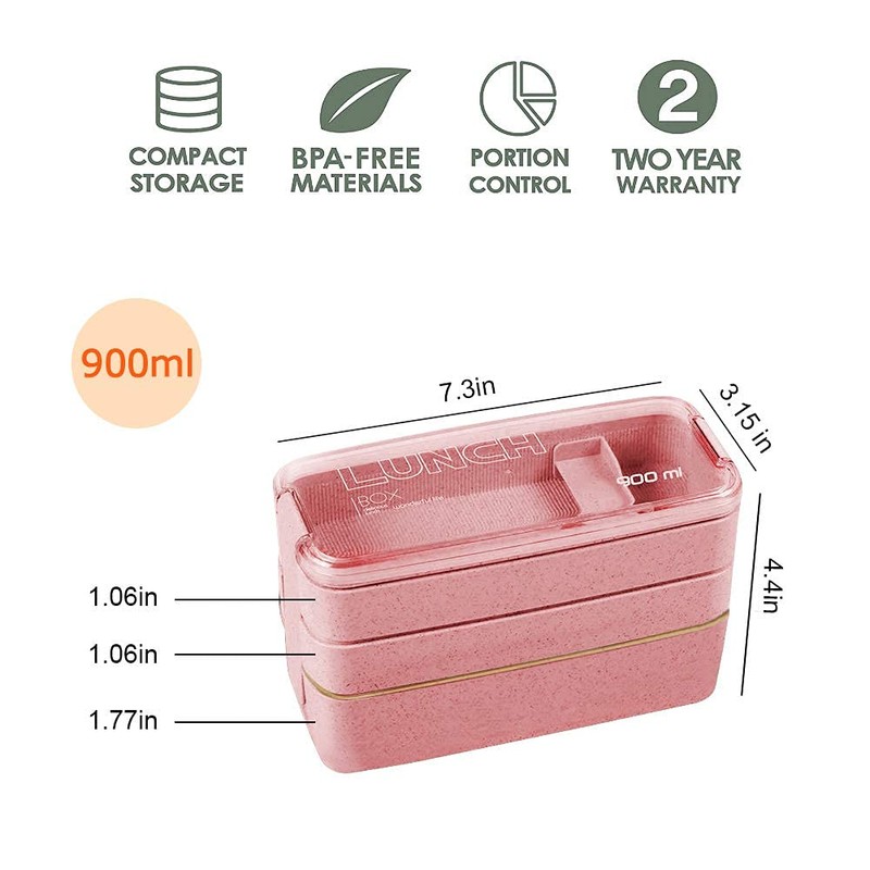 2 Pack Bento Lunch Box, Iteryn Stackable Bento Box, 3-In-1