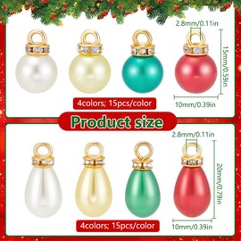 PLIGREAT 120 Pcs Christmas Mini Balls Ornaments, Miniature Xmas Tree Hanging Decorations Colorful Teardrop Round Shape Pearl Pendants for Christmas Party Indoor Decor DIY Craft Supplies, 4 Colors