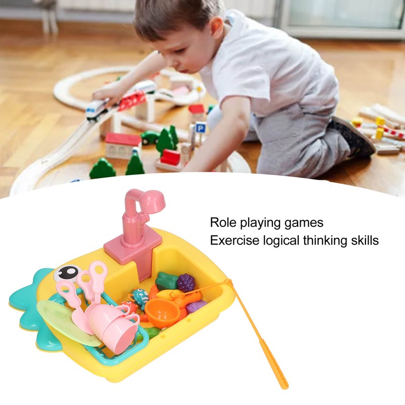 2 in 1 Play Kitchen Sink Toys with Running Water