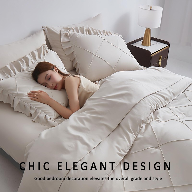 Beige King Size Comforter Set, Bed in a Bag 7