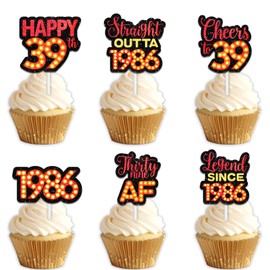 18pcs Red Glitter Dessert Cupcake Topper Pick for Straight Outta 1986 Legend Since 1986 Theme Decor Supplies Men Happy 39th Birthday Party Decorations