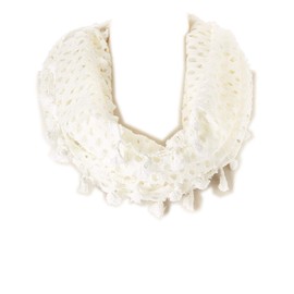 Lace Tassel/Tassel-accent Crochet/Floral Lace Fan-trim/Cutout Tassel Infinity Scarf (3 White)