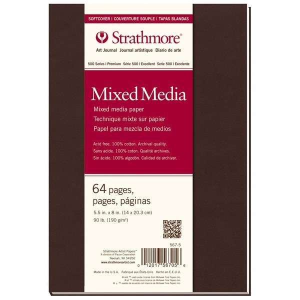 Strathmore 567-5-1 Softcover Mixed Media Art Journal, 8" x 5.5", White, 32 Sheets