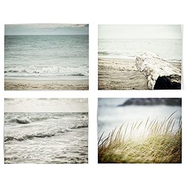 Coastal Beach Decor Set of 4 (Not Framed) Wall Art Prints. Blue Nautical Pictures for Bedroom, Bathroom, Living Room. 5x7, 8x10, 11x14. (4 5x7 Prints Only)