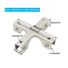 4PCS Glass Clamp, Heavy Duty Stainless Steel Glass Bracket, TTZEZE Glass Clips Adjustable Glass Shelf Brackets Wall Mounted Glass Holder Supports for Balustrade,Staircase,Handrail,Metal Casting