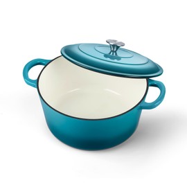 Onader Small Dutch Oven Pot with Lid 3 Quart Round Enameled Dutch Oven for Bread Baking Heavy Duty Cast Iron Cookware - Dark Cyan