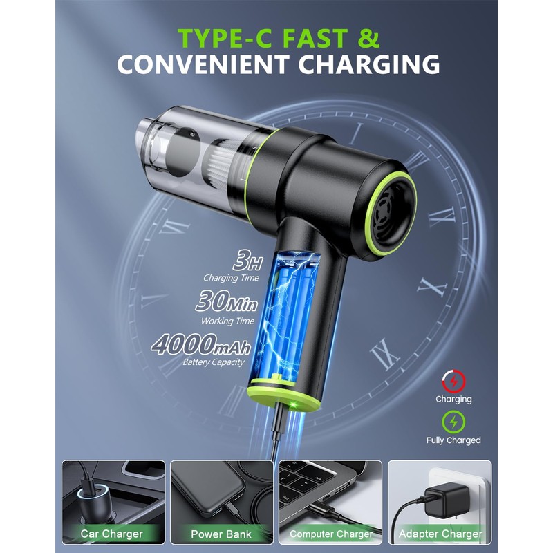 CODN Handheld Car Vacuum Portable Cordless 12000PA, 2 in 1