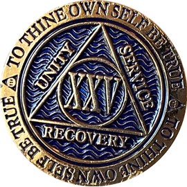 25 Year AA Medallion Dusty Blue Color Gold Plated Chip XXV