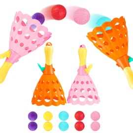 Zexint Pop and Catch Ball Game with 10 Balls and 2 Catch Launcher Baskets - Outdoor Indoor Game Activities, Basket Stuffers Gifts Beach Sport Summer Beach Toys for Kids Ages 3 4 5 6 7 8 10 12+