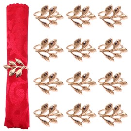 Davifina Napkin Rings Set of 12,Thanksgiving Leaf Napkin Ring Holders for Vintage Christmas Holidays Fall Dinner Decor Favor（Rose Gold