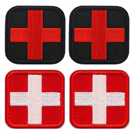 Pack of 4 Paramedic Red Cross Flag Patch Velcro Tactical Military Patch, Patches with Velcro Appliques for Velcro Straps Backpacks Clothing Jacket Bags Badge