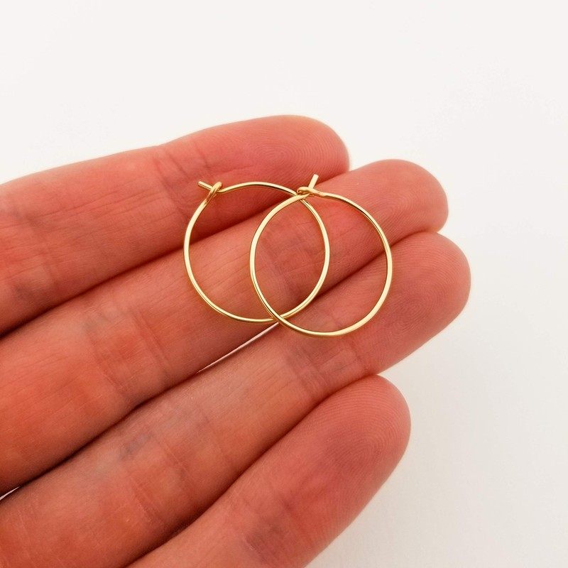 3/4 Inch Thin 14k Solid Gold Hoop Wire Earrings 20