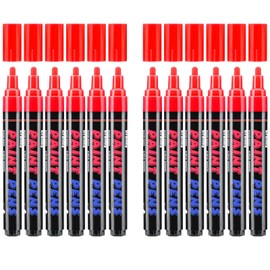 Craiiby Red Paint Pens Paint Markers - 12 Pack Permanent Acrylic Quick Dry Waterproof Marker Pens for Rocks Wood Fabric Plastic Canvas Glass Mugs Metal Tire Stone