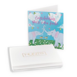 Hunts England - Luxury Boxed New Auntie Congratulations New Baby Card - Two Elephants - Congratulations - You're A New Auntie - Boy - Girl - Cute Animals Collection - Card In Keepsake Box