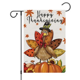 Wodison Happy Thanksgiving Garden Flag 12x18 Inch Double Sided, Small Burlap Pumpkin Turkey Flags for Seasonal Harvest Yard Outdoor Decorations