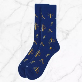 Paquet Men's Lawyer Socks Gift for Lawyer Bar Exam Scale of Justice Quill Gavel Blue