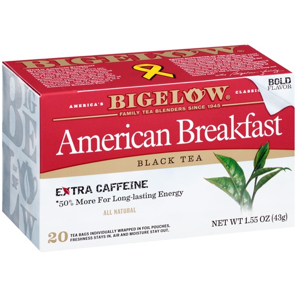 Bigelow Tea American Breakfast Black Tea Bags, 20 Count Box (Pack of 6) Caffeinated Black Tea, 120 Tea Bags Total