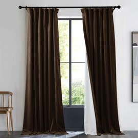 NICETOWN Thermal Insulated Brown Velvet Curtain, Thick 100% Blackout Drape for Bedroom, 1 Panel Pinch Pleated Light Blocking Thermal Drapery Soundproof Window Treatment for Living Room, W48'' x L84''