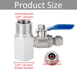 Pxyelec Ball Valve Shut Off Switch RO Feed Water Adapter 1/2 PT to 1/4 Inch(6.5 mm) Male Hose Pipe Faucet Tap Feed Reverse Osmosis