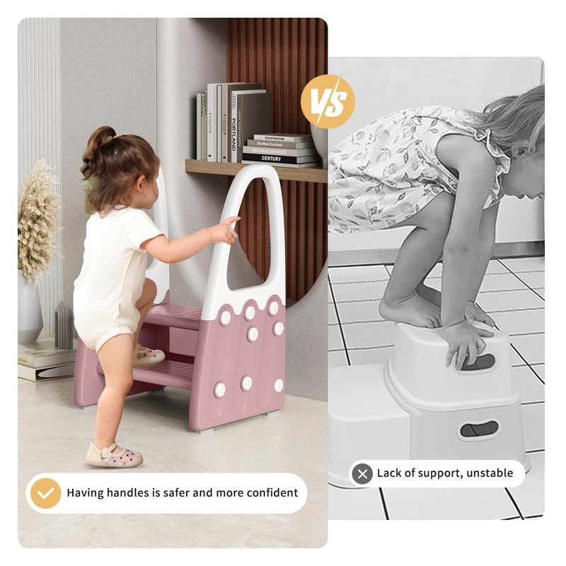 Two Step Stool with Handrails for Toddler and Kids, Standing