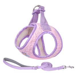 AIITLE Soft Dog Harness No Choke Over, Cute Seersucker Puppy Harness with A Leash, Adjustable Pet Vest Harness for Outdoor Walking, Training for Small Dogs, Cats Pink XS