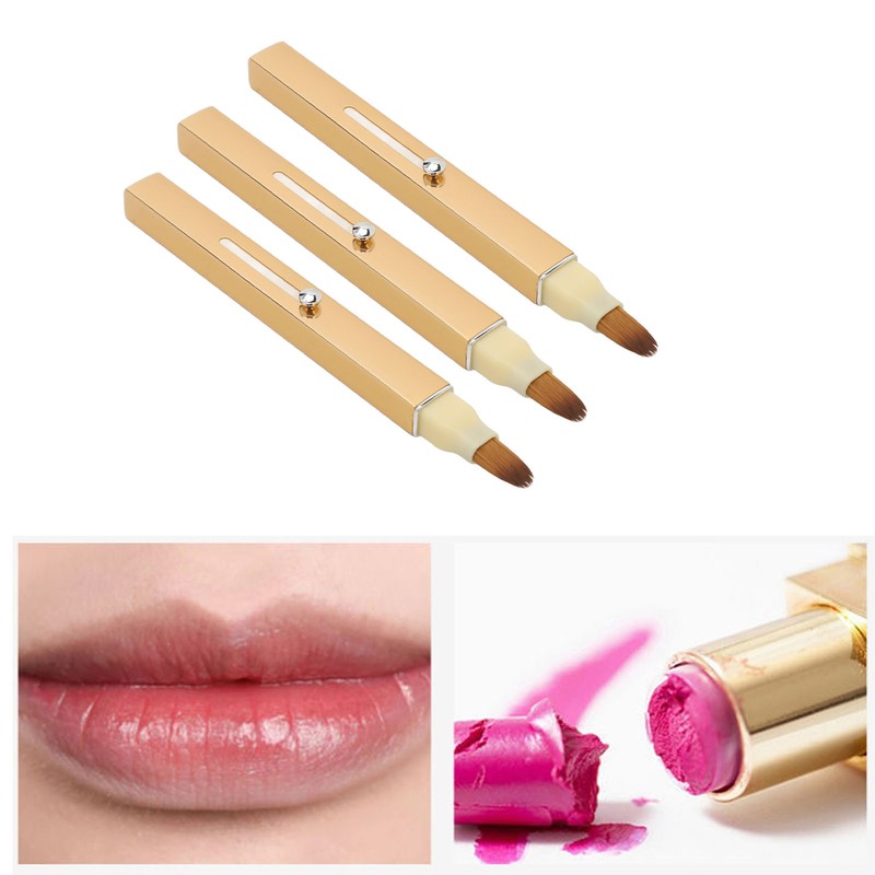 3pcs Gold Retractable Lip Brush Portable Soft Hair Double Ended