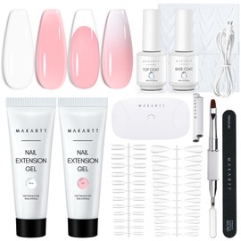 Makartt Poly Nail Gel French Manicure Kit : White Pink Hard Gel for Nail Extension 15ML, UV LED Nail Lamp, Base Top Coat, Dual Forms, 100/180 Nail File, Silicone French Nail Stickers, All in One Kit