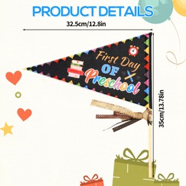 Lyreh First Day Of Preschool Pennant, First Day of School Banner Flag with 3 Ribbon & Wood Stick Back to Classroom Pennant Flag for Teachers Student School Decoration