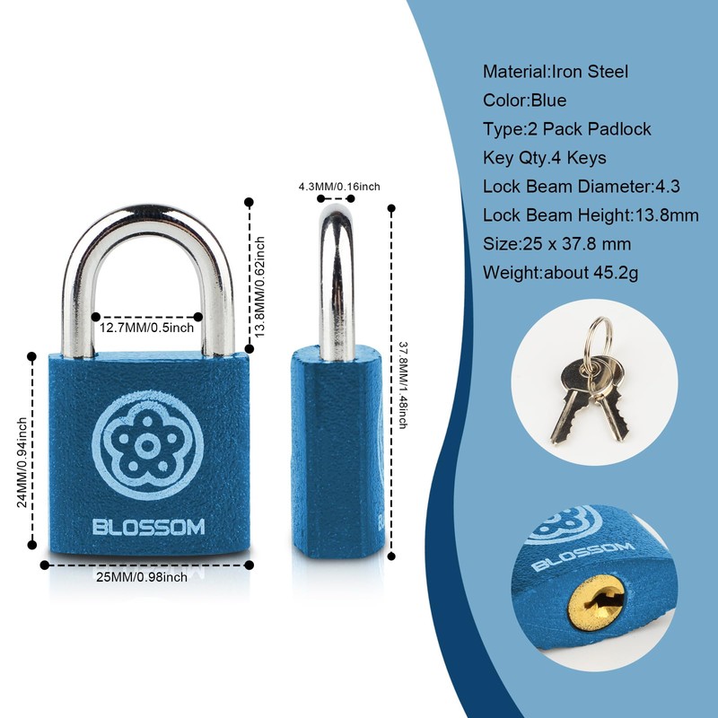 2 Pack Iron Padlock with Keys Heavy Duty Padlock High