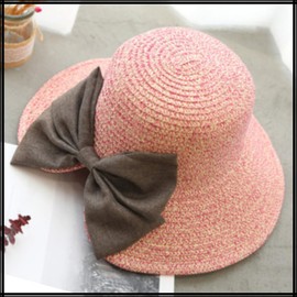 White Fang CZ940 Women's Straw Hat with Large Ribbon, Back Slit, Fashionable, Stylish, Khaki