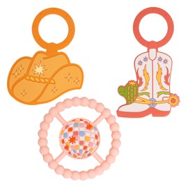 Reece Studio Disco Cowboy Teether Set of 3, Baby Sensory Toys, Montessori Developmental Teether Rings, Soft Chew Toys for Infant Learning and Teething Relief