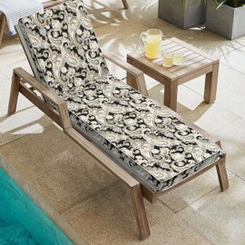 TWLEAR Outdoor Chaise Lounge Cushion for Patio Furniture 72 x 21 x 3 Inch, Water Resistant Patio Lounge Chair Cushion with Straps for Lawn Pool Furniture,Paisley Black