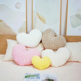 Ailive White Heart Pillow Accent Pillow Decorative Throw Pillows for Chair Bed Couch and Living Room; Fabric with Delicate Rose Pattern, Available in 9 Colors, Perfect for Home Decor & Gift