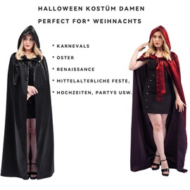 Costume Cape with Hood, Black Cape Medieval Women's Vampire Costume, Cape with Hood Costume Coat Satin for Carnival Fancy Dress Men (Black, M)