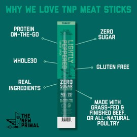 The New Primal Lightly Peppered Turkey Sticks, Keto & Gluten Free Healthy Snacks for Adults, Sugar Free Low Carb High Protein Snack, Paleo Whole30 Jerky Meat Stick, 7g Protein, 45 Calories, 5 Pack