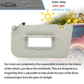 CRAZYPARTS Driver Side Sun Visor Compatible with Nissan Rogue X-Trail 2014-2020 Sun Shade with Light Replacement 96401-4BA1D Color: Gray