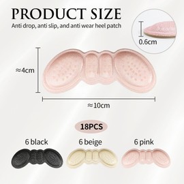 Pack of 18 Shoe Heel Stickers, Heel Protection Pads, Rebound Cushion, Non-Slip and Wear-resistant Heel Stickers, Shoe Size Adjustment Pads, Suitable for High Heels and Sports Shoes