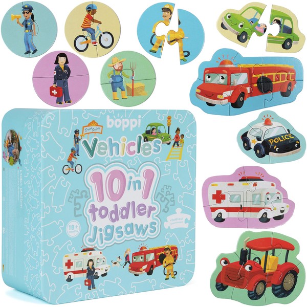 10-in-1 Puzzles for Toddlers from 18 Months - Vehicle Puzzles