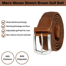East/18 Perfect Fit Men's Woven Stretch Golf Belt, Brown, Brown, Medium-Large