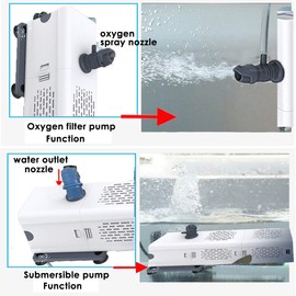 Ultra Quiet Fish Tank Filter 4-in-1 Internal Aquarium Filter,500-1800L/H Submersible Water Filter Pump Multifunctional Filter Water Pump for Betta, Turtle, Pond Fish, Garden. (6W 134GPH (500L/H))