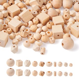 PandaHall 150 Pieces Unfinished Natural Wood Beads Mixed Shapes Large Hole Wooden Spacer Loose Beads for Bracelet Necklace Jewelry Making